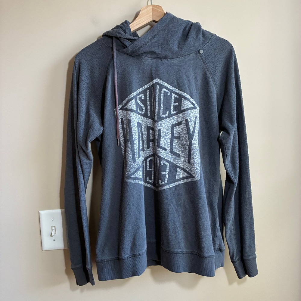Harley-Davidson Since 1903 Graphic Cowl Neck Hoodie Large Gray Womens Cotton